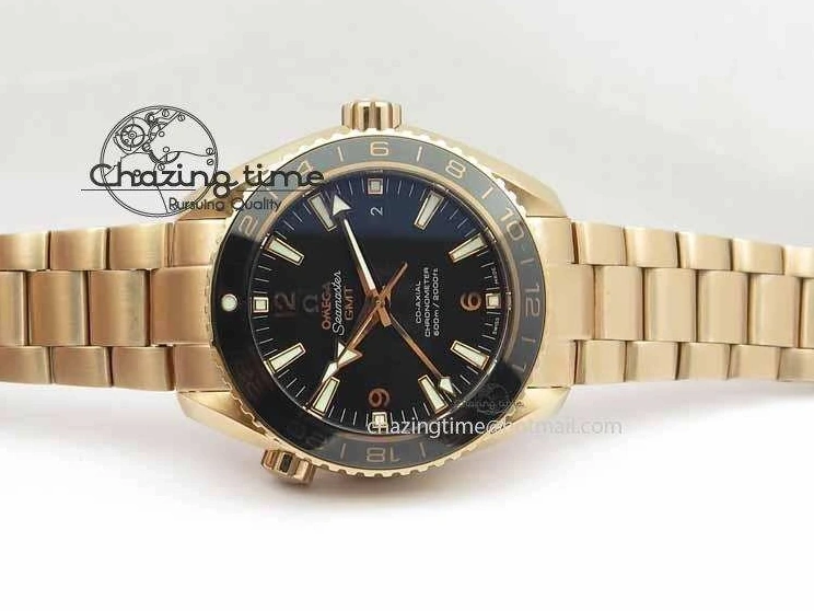1221 Efficient Planet Ocean GMT 43.5mm RG V6F 1:1 Best Edition Black Dial On RG Bracelet A 8182